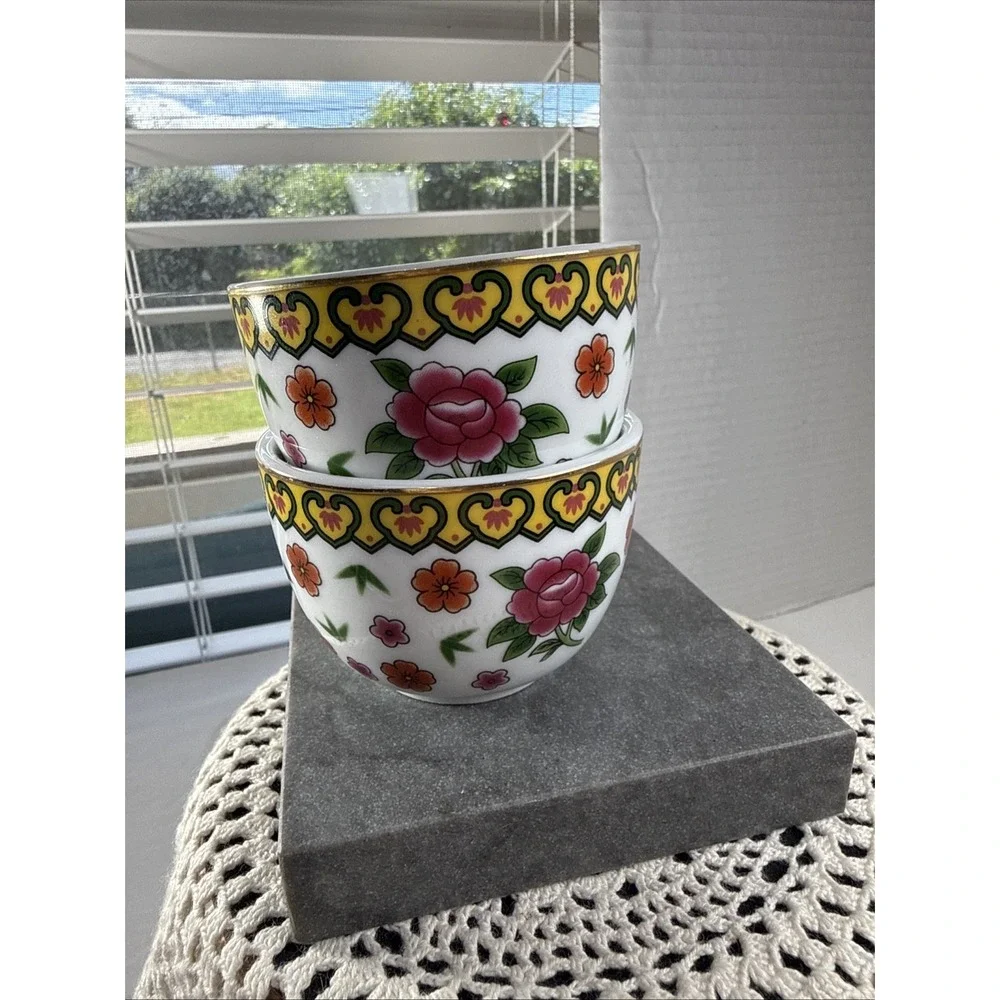 World Market Ceramic Floral Dipping Bowls, Red,Yellow & Green 3